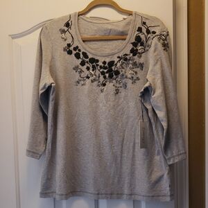 Embellished Gray 3/4 Sleeve Blouse